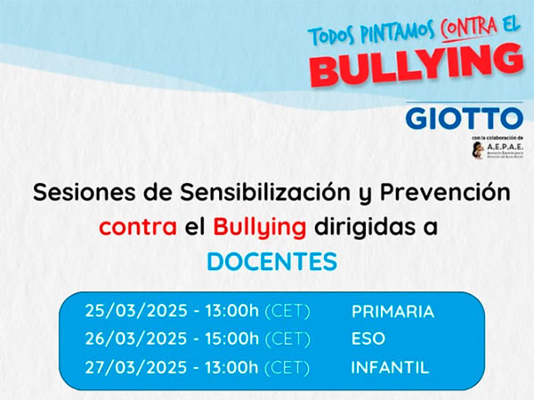 AEPAE - Ponencias especiales sobre acoso escolar para docentes de infantil, primaria y secundaria (ESO), gracias a Giotto